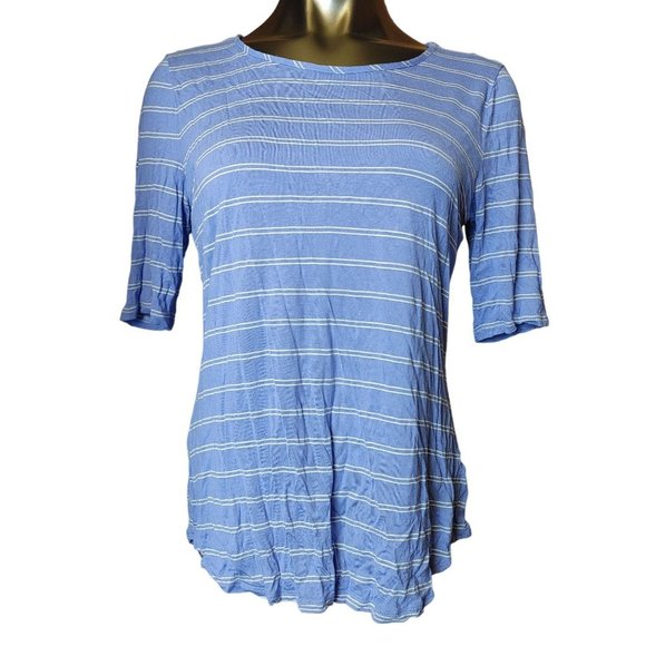 APT 9 ESSENTIALS Womens XL Blue Striped Basic Casual Short Sleeve Shirt - Picture 1 of 4